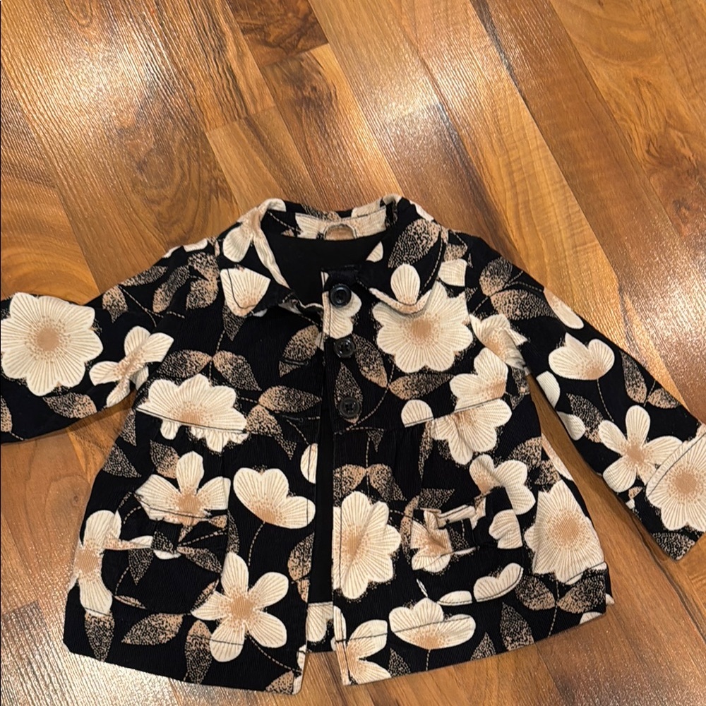 Baby gap coat girls size 2- black cream and tan floral pattern